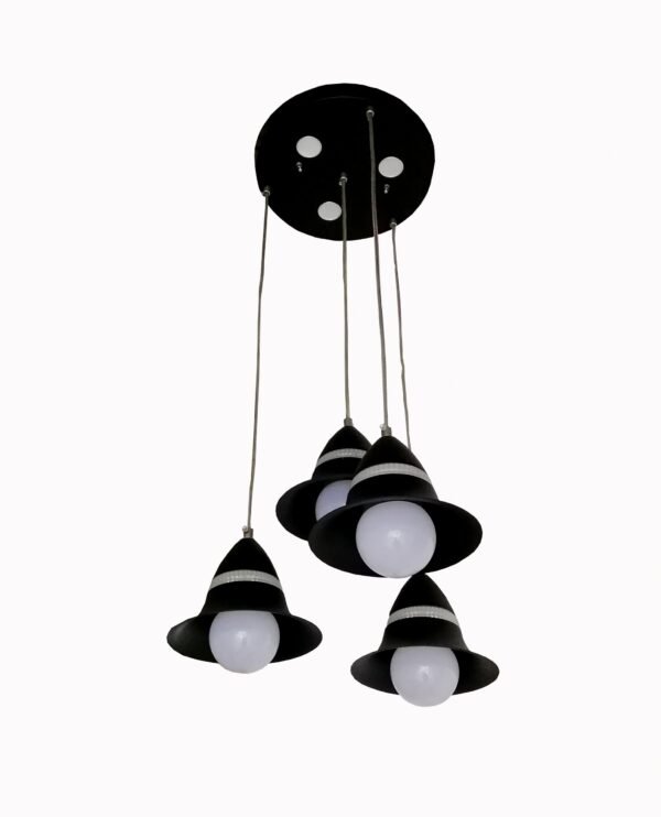 Four black cap tri-color led bulbs pendant light