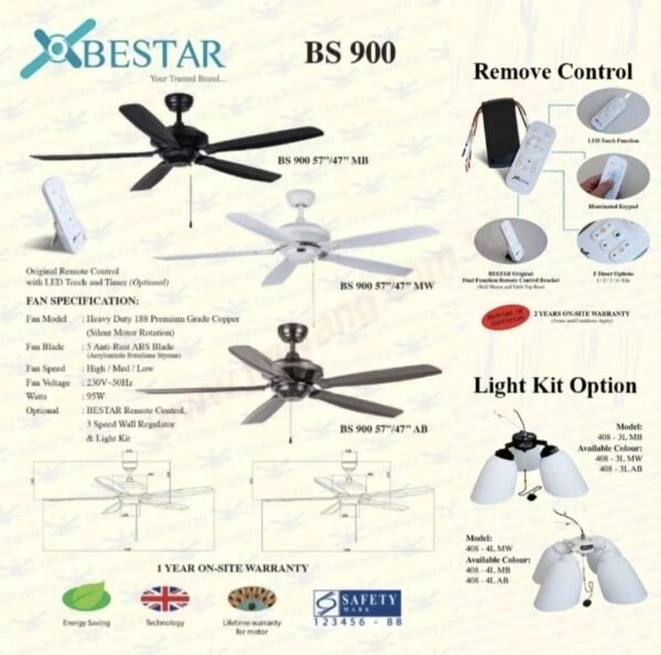 BESTAR CEILING FAN AC MODEL 47"/57" BS900 WITH LIGHT