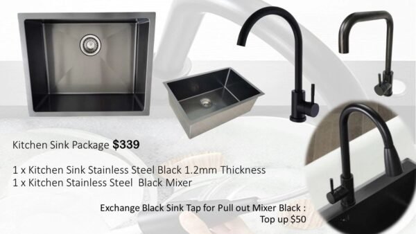 Nana Black Stainless Steel Kitchen Sink 1.2mm with Kitchen Mixer Package