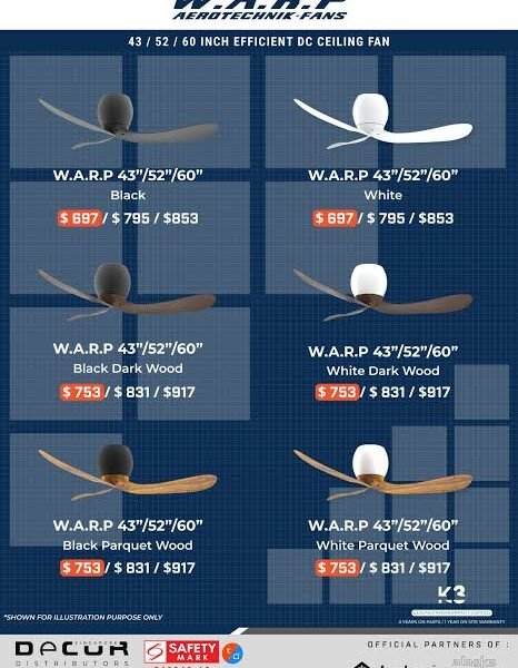 Alaska WARP AEROTECHNIK DC CEILING FAN 43"/52"/60"