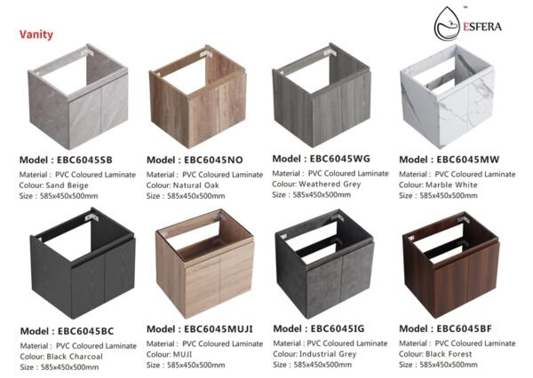 ESFERA Basin Cabinet With Mirror Cabinet Package EBC6045 + EIBTYPE1/EIBTYPE3 + EMC5070