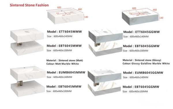 ESFERA Sintered Stone Fashion With Mirror Cabinet Package ETT6045 +EMC5070 + EAB5035/ EABG001W