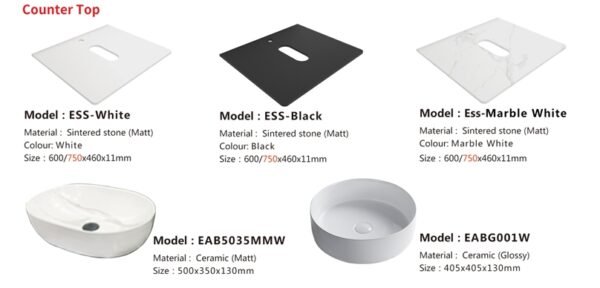 ESFERA Counter Top Basin Cabinet With Mirror Cabinet Package EMC5070 + EBC6045 + Ess+EAB5035MMW/EABG001W