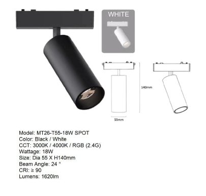 NM Magnetic Spot Light Track Light Black/White (Image 1)